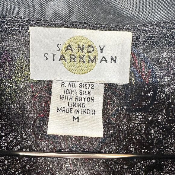 Sandy Starkman  Silk Embroidered Beaded Blouse Women's Size Medium Black - Picture 3 of 8